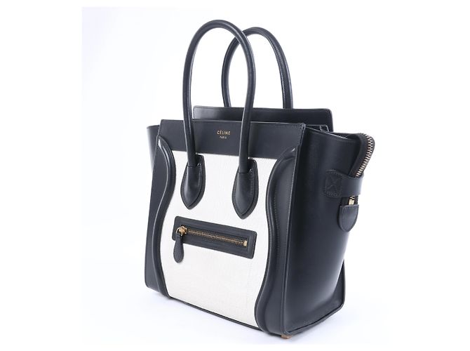 Céline Borsa a mano Celine Luggage Micro in pelle Nero x Bianco - vista 2