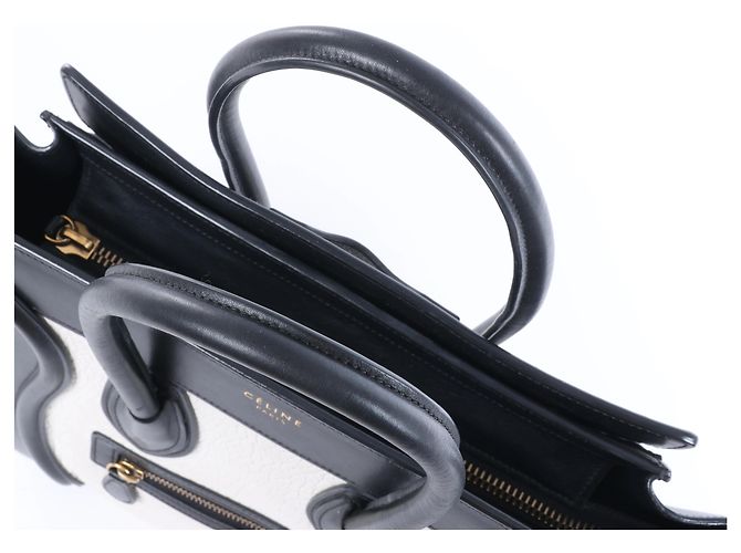 Céline Borsa a mano Celine Luggage Micro in pelle Nero x Bianco - vista 7