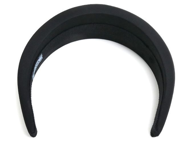 Fascia per capelli Prada in nylon nero con logo triangolare - vista 2