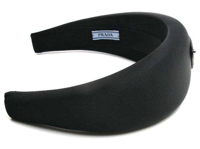 Fascia per capelli Prada in nylon nero con logo triangolare - vista 3