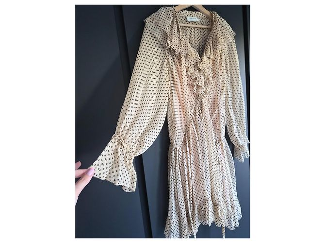 Zimmermann Seidenkleid mit Polka Dots Beige Dunkelbraun - Ansicht 8