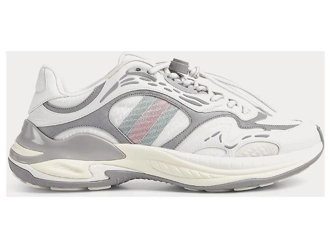 GUCCI SNEAKER BASSE 2.0 IN RETE E PELLE BIANCA/GRIGIO. Rosa Bianco Verde - vista 2