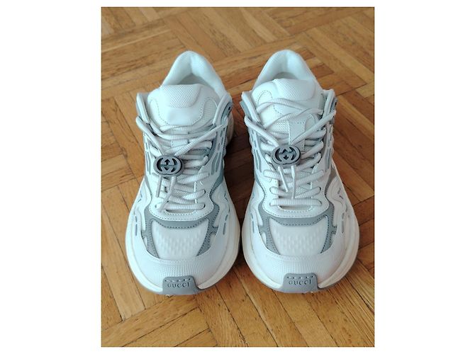 GUCCI SNEAKER BASSE 2.0 IN RETE E PELLE BIANCA/GRIGIO. Rosa Bianco Verde - vista 3