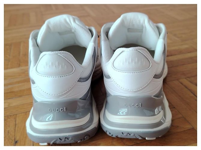 GUCCI SNEAKER BASSE 2.0 IN RETE E PELLE BIANCA/GRIGIO. Rosa Bianco Verde - vista 4