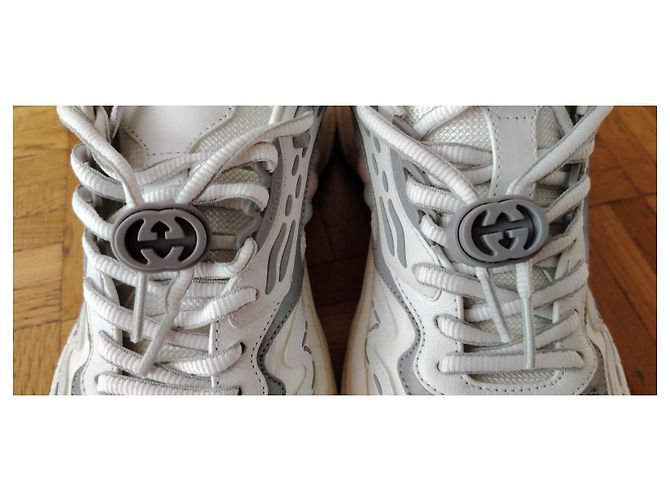 GUCCI SNEAKER BASSE 2.0 IN RETE E PELLE BIANCA/GRIGIO. Rosa Bianco Verde - vista 5