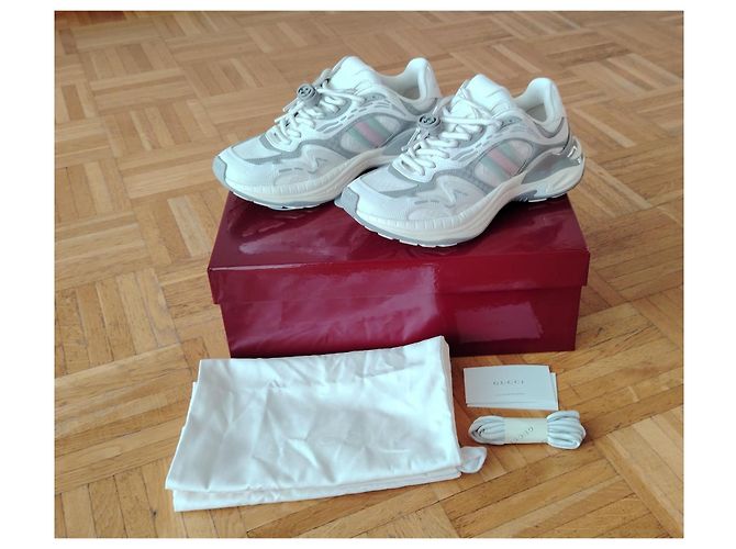 GUCCI SNEAKER BASSE 2.0 IN RETE E PELLE BIANCA/GRIGIO. Rosa Bianco Verde - vista 9