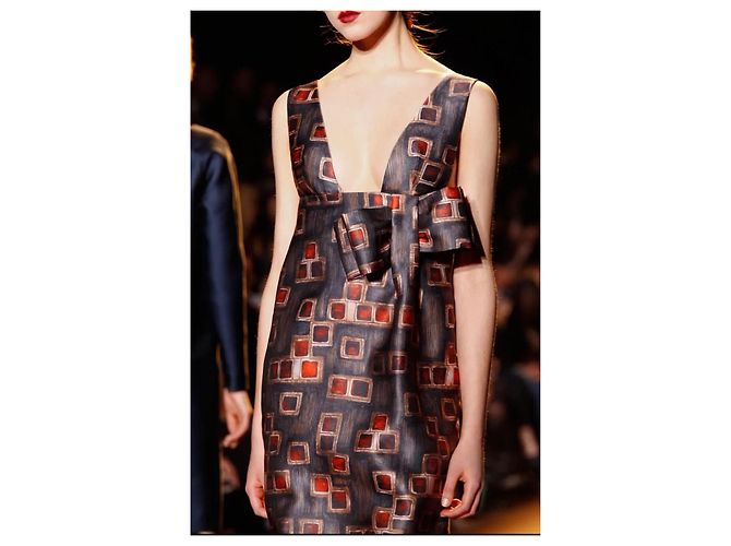 Robe longue imprimée Rochas Blanc Rouge Marron foncé - vue 17