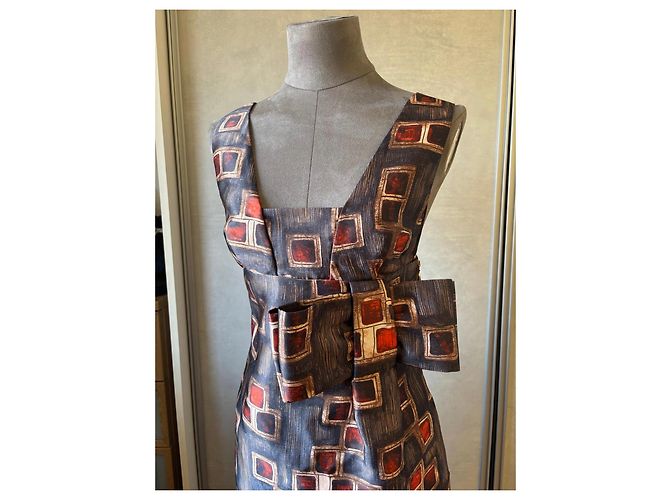 Robe longue imprimée Rochas Blanc Rouge Marron foncé - vue 2