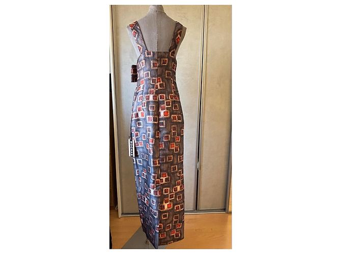 Robe longue imprimée Rochas Blanc Rouge Marron foncé - vue 7