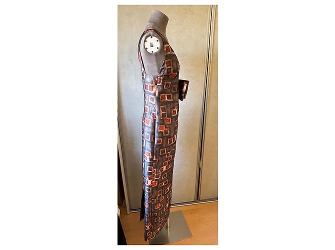 Robe longue imprimée Rochas Blanc Rouge Marron foncé - vue 8