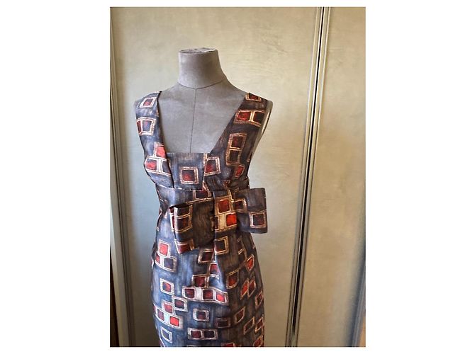 Robe longue imprimée Rochas Blanc Rouge Marron foncé - vue 9