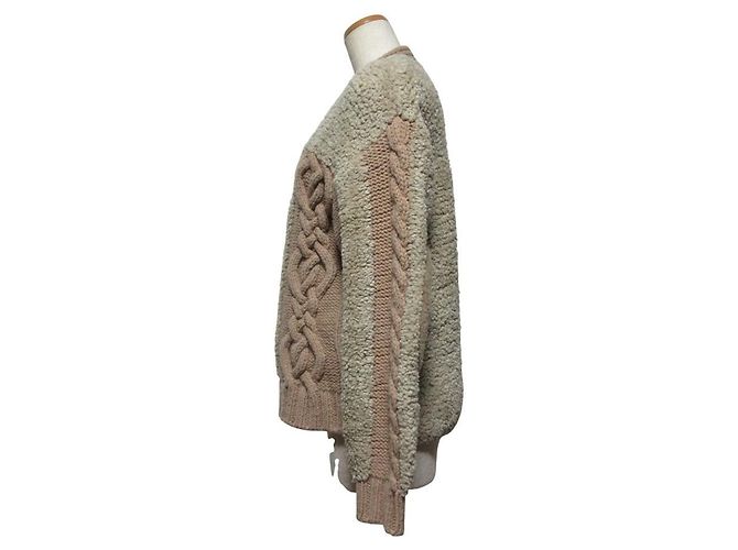 Autre Marque Cárdigan de punto Drawer con coderas y piel de oveja Beige - vista 3