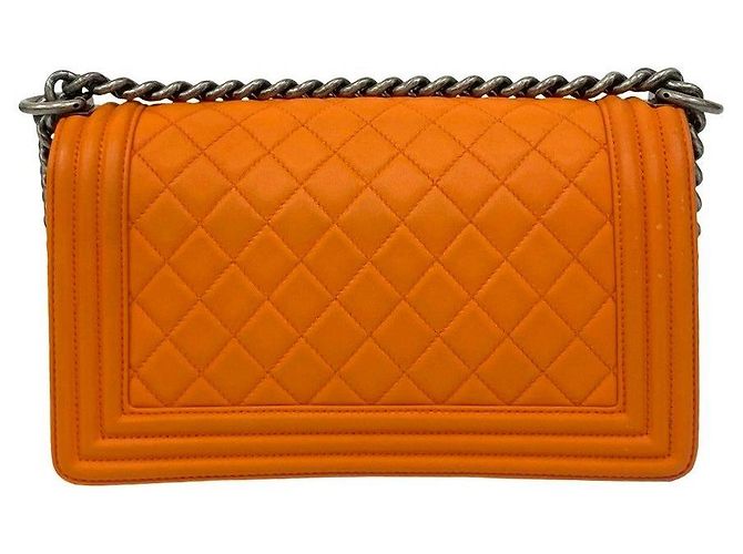 Borsa a tracolla Chanel Boy in pelle Arancione - vista 3