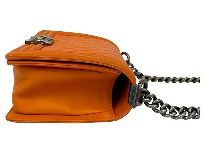 Borsa a tracolla Chanel Boy in pelle Arancione - vista 6