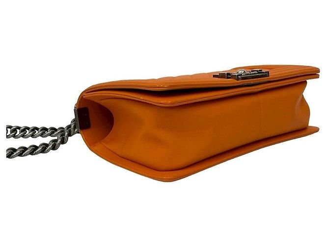 Borsa a tracolla Chanel Boy in pelle Arancione - vista 7