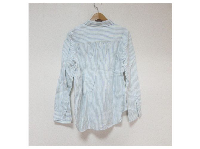 Autre Marque Camicia in lino a righe green label relaxing Collet Ray Bianco Blu Blu chiaro - vista 2
