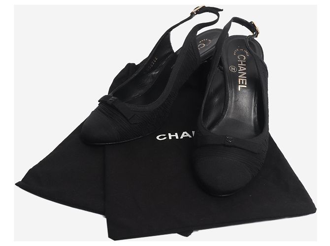 Chanel Décolleté slingback fruncizzate nere - size EU 38 Nero - vista 7