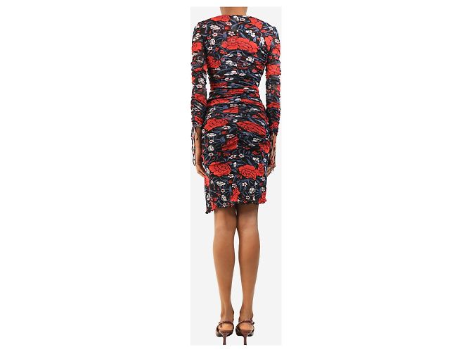 Diane Von Furstenberg Mini abito floreale arricciato blu navy e rosso - size XXS - vista 2