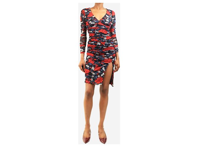 Diane Von Furstenberg Mini abito floreale arricciato blu navy e rosso - size XXS - vista 3