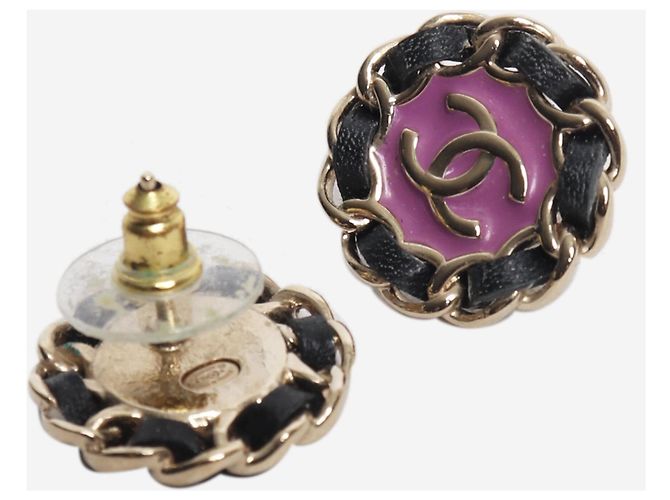 Chanel Orecchini rotondi a catena intrecciata viola e nera Porpora - vista 4