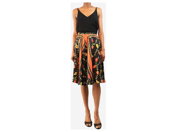 Miu Miu Saia midi em seda com estampado floral preto e laranja - size UK 8 - vista 2