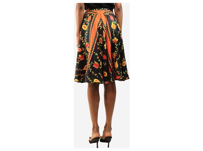 Miu Miu Saia midi em seda com estampado floral preto e laranja - size UK 8 - vista 3