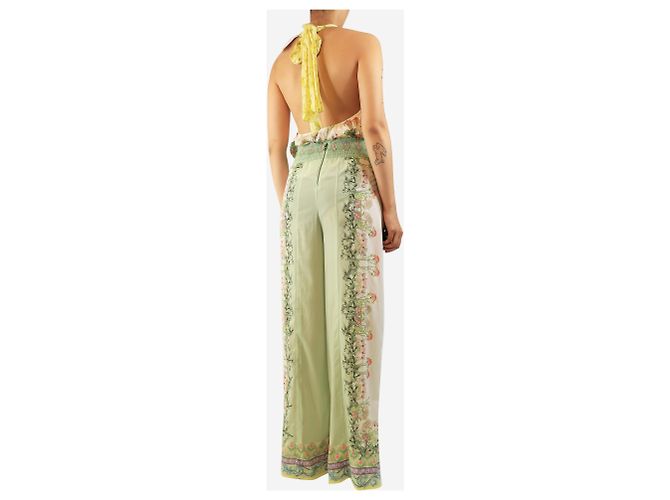 Alice + Olivia Set top halter e pantaloni floreale verde e bianco - size UK 10 - vista 2