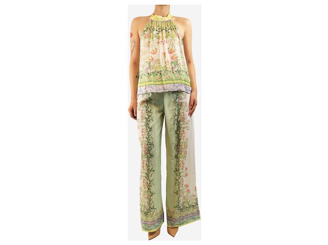 Alice + Olivia Set top halter e pantaloni floreale verde e bianco - size UK 10 - vista 3