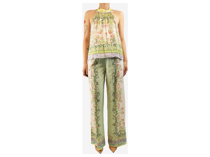 Alice + Olivia Set top halter e pantaloni floreale verde e bianco - size UK 10 - vista 4