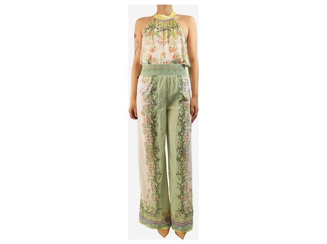 Alice + Olivia Set top halter e pantaloni floreale verde e bianco - size UK 10 - vista 5