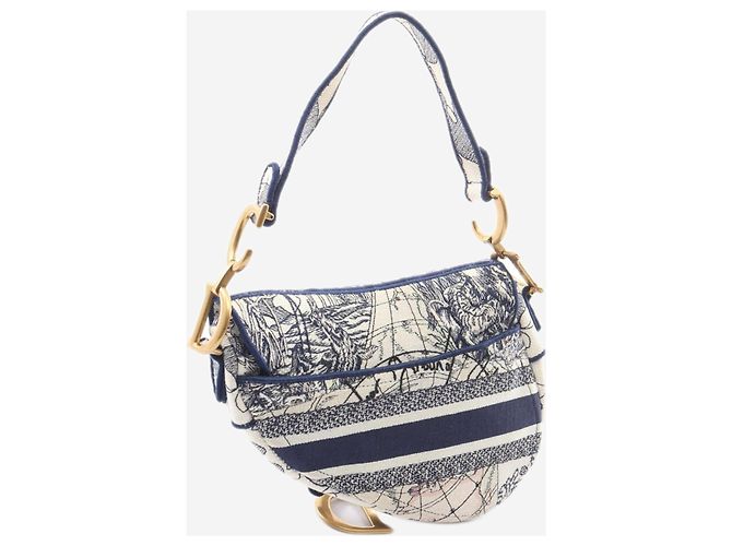 Dior Borsa Saddle Toile De Jouy crema e blu Crudo - vista 2