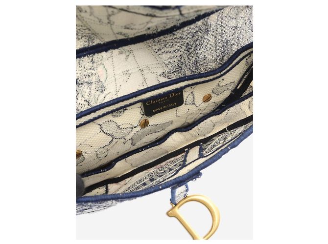 Dior Borsa Saddle Toile De Jouy crema e blu Crudo - vista 3