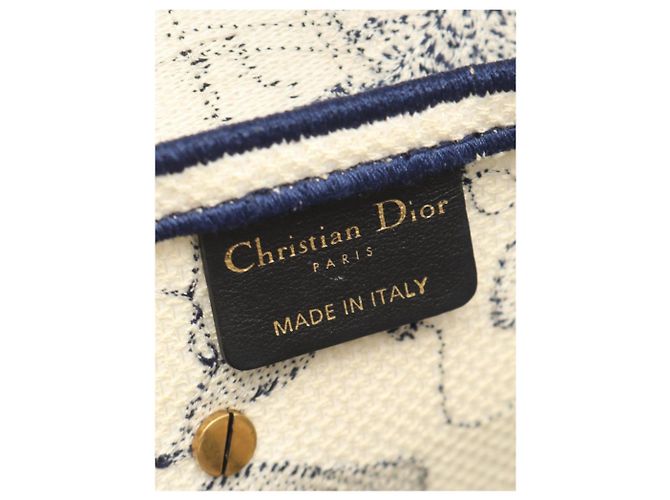 Dior Borsa Saddle Toile De Jouy crema e blu Crudo - vista 4