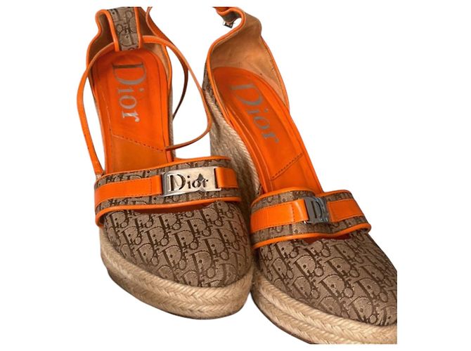 Espadrillas wedge in tela monogram Christian Dior Marrone Arancione Monogramma - vista 2
