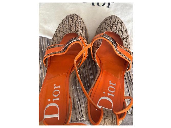 Espadrillas wedge in tela monogram Christian Dior Marrone Arancione Monogramma - vista 3