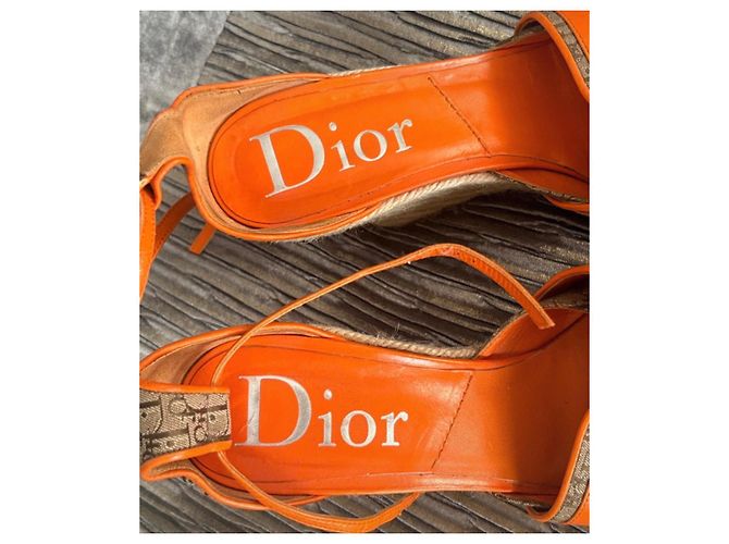 Espadrillas wedge in tela monogram Christian Dior Marrone Arancione Monogramma - vista 5