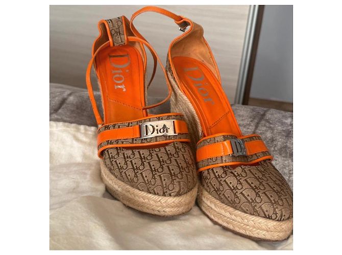 Espadrillas wedge in tela monogram Christian Dior Marrone Arancione Monogramma - vista 6