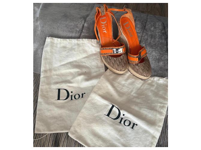 Espadrillas wedge in tela monogram Christian Dior Marrone Arancione Monogramma - vista 7