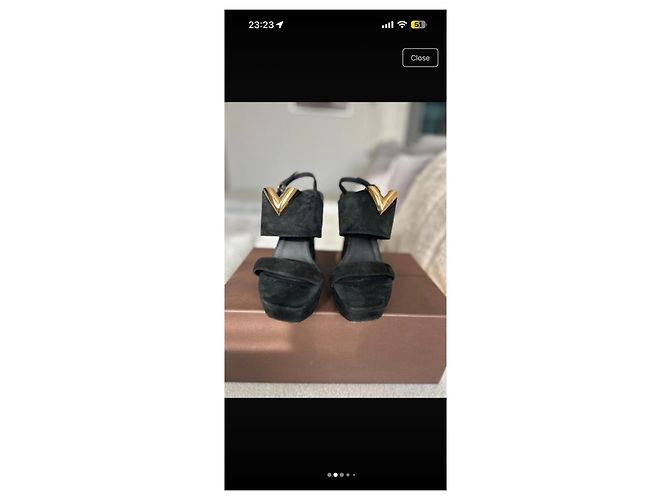 Louis Vuitton Black Suede Platform Sandals - view 10