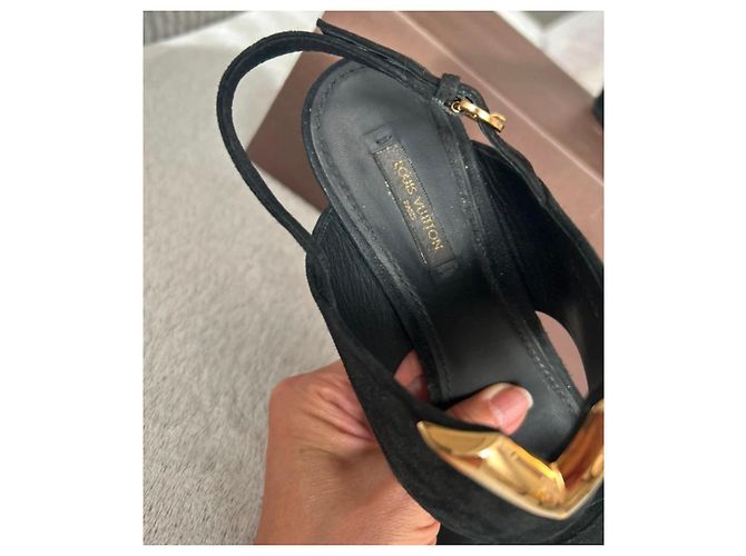 Louis Vuitton Black Suede Platform Sandals - view 4