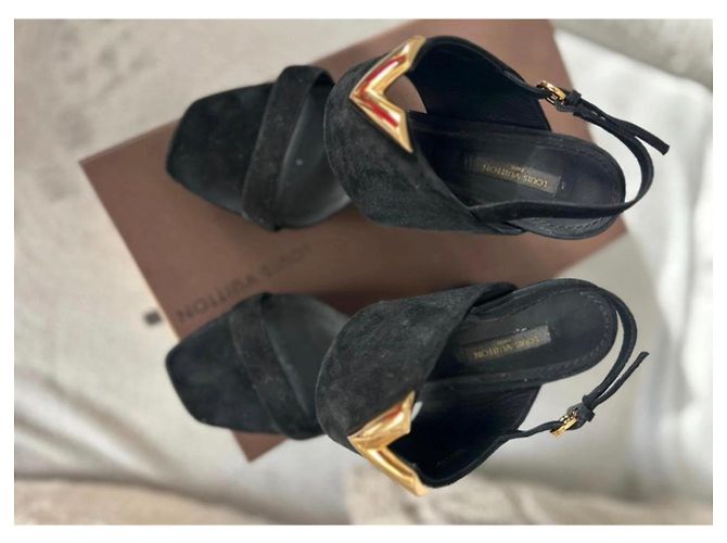 Louis Vuitton Black Suede Platform Sandals - view 5