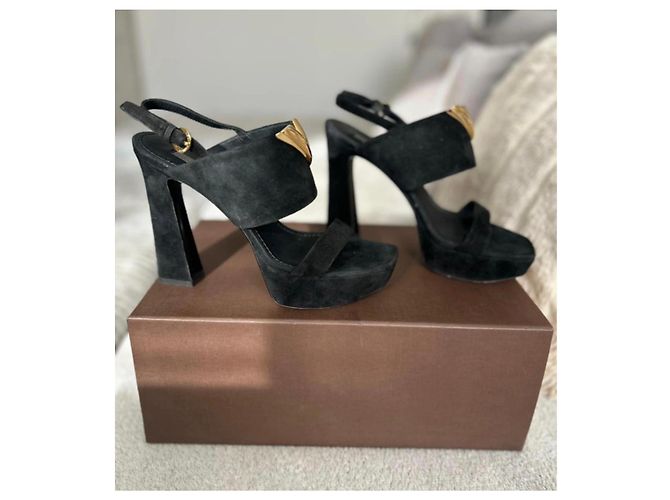 Louis Vuitton Black Suede Platform Sandals - view 6