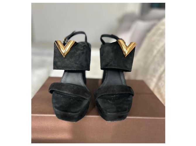 Louis Vuitton Black Suede Platform Sandals - view 8