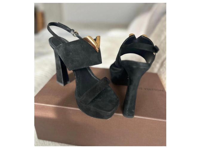 Louis Vuitton Black Suede Platform Sandals - view 9