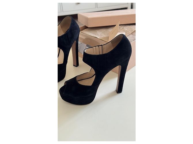 Double Prada Black Suede Platform Peep-Toe Heels - view 14