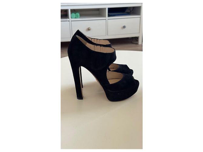 Double Prada Black Suede Platform Peep-Toe Heels - view 2