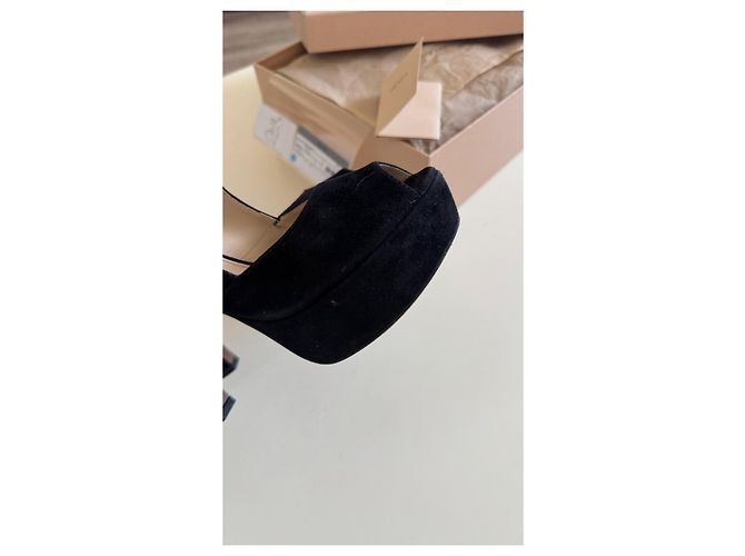 Double Prada Black Suede Platform Peep-Toe Heels - view 3