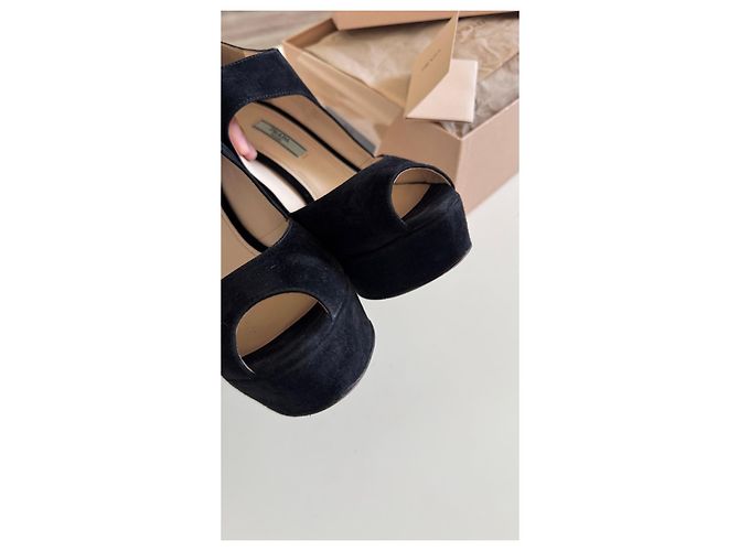 Double Prada Black Suede Platform Peep-Toe Heels - view 4