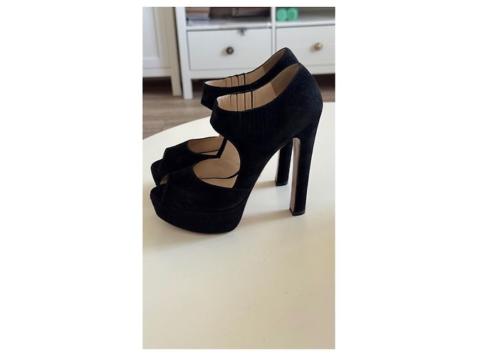 Double Prada Black Suede Platform Peep-Toe Heels - view 5