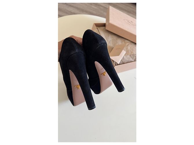 Double Prada Black Suede Platform Peep-Toe Heels - view 9